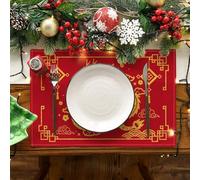 Honseadek Chinese For Zodiac Dragon Table Runner, 13x72 Inch Polyester for Kitchen Dining Table Decoration, Red and Yellow Design for 2024 Happy New Year(MAT A)