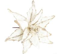Honseadek Christmas Flocked Poinsettia Flower 26 cm Red Gold Glitter Faux Floral for Holiday Tree Decorations, Velvet Wine Red and Green Artificial Blossom(Sparkling Wine Color)