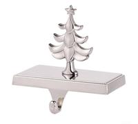 Honseadek Christmas Stocking Holders For Mantel Shelf, Silver Stainless Steel Hooks With Non-Slip Pads In Snowflake, Moose, Tree And Snowman Designs For Holiday Décor(Christmas tree)