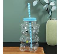 Honseadek Cute Bear Design 500ml Glass Drinking Cup with Eco Friendly Reusable Straw, Clear Glassware for Coffee, Juice, Milkshakes, Picnics and Kitchen