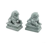 Honseadek Fu Foo Dogs Chinese Lion Statues Pair, Sandstone Garden Ornaments for Outdoor Lawn Decor, Feng Shui Protection Symbols, Small Stone Animal Figurines
