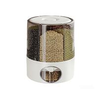 Honseadek Grain Dispenser, 360 Rotating 6-Grid Storage Container with -Click Dispensing, Compact Kitchen Organizer for Rice Cereal and Dry Goods(Gray-Medium)