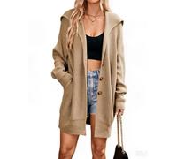 Honseadek Ladies Hooded Cardigan Long Open Front Sweater Coat Relaxed | for Fit Knitwear for Autumn Winter Beach Vacation Cycling Yoga Holiday Outing Soft Stretchy Polyester Material Fashion