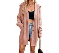 Honseadek Ladies Hooded Cardigan Long Open Front Sweater Coat Relaxed | for Fit Knitwear for Autumn Winter Beach Vacation Cycling Yoga Holiday Outing Soft Stretchy Polyester Material Fashion