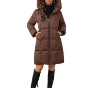 Honseadek Ladies Long Cotton Padded Coat Hooded Winter Parka Jacket | Thickened Warm Outerwear Double Zip Closure Solid Pattern Casual Daily Wear for Cold Weather Autumn and Winter