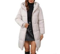 Honseadek Ladies Long Cotton Padded Coat Hooded Winter Parka Jacket | Thickened Warm Outerwear Double Zip Closure Solid Pattern Casual Daily Wear for Cold Weather Autumn and Winter