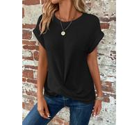 Honseadek Ladies Waffle Knit for top U Neck Short Sleeve Blouse Solid | Color Casual Summer Vacation Holiday Beach Cycling Yoga Stylish Polyester Material Regular Length Elastic Soft