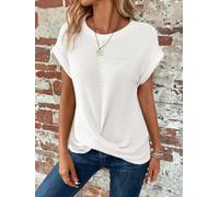 Honseadek Ladies Waffle Knit for top U Neck Short Sleeve Blouse Solid | Color Casual Summer Vacation Holiday Beach Cycling Yoga Stylish Polyester Material Regular Length Elastic Soft