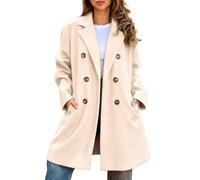 Honseadek Ladies Wool Blend Coat Double Breasted Lapel Design Winter | Thick Warm Overcoat Casual Outerwear for Office Date Night Outdoor Wear Solid Pattern Regular Fit Female