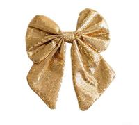 Honseadek Large Christmas Bow Decorations, Cloth Material, 28Cm X 20Cm Size, Festive Ornament For Tree, Indoor And Outdoor Display, Secure Tie And Release Design(gold)