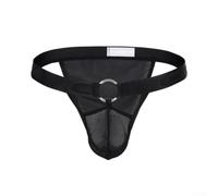 Honseadek Men G String Underwear Featuring Low Waist and Metal | O-Ring Detail Hollow Out Pouch for Airflow Soft Stretchy Nylon Blend Material Solid Black White Options Thongs for