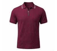 Honseadek Men Half for Polo Shirt Textured Knit Business | Loose Fit Summer Pullover Casual Short Sleeve Solid Color Jacquard Office Work Wear