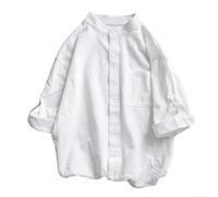 Honseadek Men Stand Collar Shirt Japanese Style Solid Half