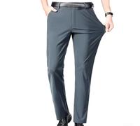 Honseadek Men Straight Trousers Formal Business Work Pants Summer | Thin Stretchy Suit Trousers Solid Color Full Length Office Wear Comfortable Fashion Casual Dress Pants for Daily