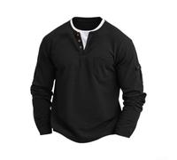 Honseadek Men's Long Sleeve Waffle Henley Shirt Thermal for top Solid | Color Button Down Casual Tee Stretchy Fabric for Autumn Winter Daily Outfit Comfortable Fit Regular Length Mens