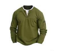 Honseadek Men's Long Sleeve Waffle Henley Shirt Thermal for top Solid | Color Button Down Casual Tee Stretchy Fabric for Autumn Winter Daily Outfit Comfortable Fit Regular Length Mens