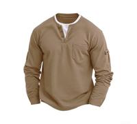 Honseadek Men's Long Sleeve Waffle Henley Shirt Thermal for top Solid | Color Button Down Casual Tee Stretchy Fabric for Autumn Winter Daily Outfit Comfortable Fit Regular Length Mens