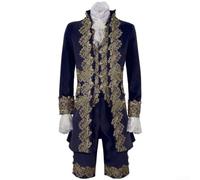 Honseadek Mens Victorian Costume Suit Medieval Rococo Court Style Prince Cosplay Outfit Set, Elegant Tudor Rococo Outfit With Comfortable Fit(XL Blue)