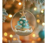 Honseadek Nativity Christmas Ornament Coastal Style, Handcrafted Acrylic Jesus' Birth Scene with Shells and Starfish, Blue Beach-Themed Holiday Decor for Tree(C)