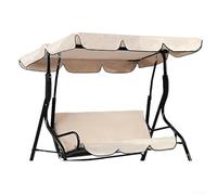 Honseadek Outdoor Swing Canopy Cover 210D Waterproof Oxford Fabric Weather Resistant Patio Swing Top Sunproof and Dustproof Garden Swing Cover for Courtyard(beige three-seater)