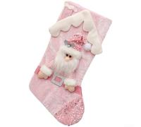 Honseadek Pink Glitter Christmas Stocking for Children with Reindeer Pattern, Festive Holiday Decoration Sock for Gifts and Ornaments, 44cm Size(Elderly Person)