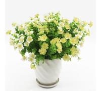 Honseadek Realistic UV Resistant Faux Outdoor Flowers - 10 Bundles for Year-Round Garden and Home Decor, 7 Fork Purple Small Bunch of Green Planting Plastic(White+green)