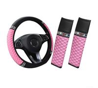 Honseadek Set of 3 Wearresistant Leather Steering Car Rhinestone Wheel Cover with Protectors Shoulder Pad Matching Soft Bling Interior Accessory