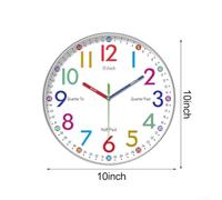 Honseadek Silent Wall Clock for Kids - 10-inch or 12-inch Educational Learning Clock Having Vibrant Structure Quiet Non-ticking Movement for Easy No-drill Mount (10INCH)