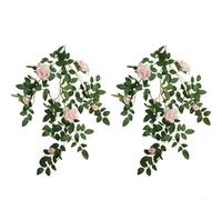 Honseadek Simulation Rose Vine Garland for Home Decor, Artificial Eucalyptus and Silk Flower Wall Decoration, 66cm, Realistic Floral Vine for Wedding, Party,(Shallow powder)