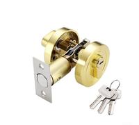Honseadek Single Cylinder Deadbolt Round Security Door Lock with Key, Stainless Steel Deadbolt, Standard Size, Gold, Bathroom, Bedroom, Entrance Door Lock