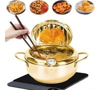 Honseadek Stainless Steel Japanese Style Deep Fryer with Built-in Thermometer and Oil Drip Drainer Rack for Tempura, for French Fries Cooking(D)