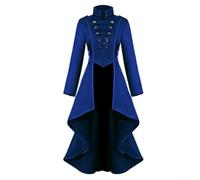 Honseadek Steampunk Coat Women Gothic Long Jacket Victorian Style Blazer Dress Retro Mock Neck Black Cosplay Outerwear(XL Blue)