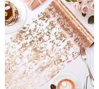 Honseadek Table Runner 28cm x 5m, Polyester Fabric with Bronzing Foil Finish, Wedding Table Decoration for Party Banquet and Special Events(ROSE GOLD)