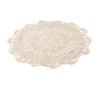Honseadek Tablecloth Hand-crocheted Lace Cotton, Placemat Tablecloth Small Round Mat, Beige Hand-crocheted Lace Cotton Cover Mat Table Decoration(35cm)