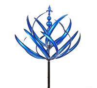 Honseadek Vibrant Metal Wind Spinner Garden Decoration 20X90cm Rotating Iron Windmill Outdoor Art Sculpture Reflective Decor For Patio Yard(Blue)