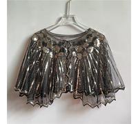 Honseadek Vintage Sequin Capelet Beaded Shawl Scarves Wedding Bridal Evening Cape Flapper 1920S Christmas Party Cover Up Sparkly Shawl Flapper Evening Party(Black+Gold)