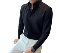 Honseadek Waffle Knit Shirt Men Long Sleeve Solid Color Button Up | Casual Blouse Anti Wrinkle Loose Regular Fit Lapel Collar Business Travel Party Daily Outfit Spring Stylish