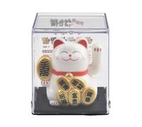 Honseadek Waving Cat, Mini Happy Maneki Neko Solar Powered Good Lucky Fengshui Cats, Desk Decoration for Home, Car, Shops (White)