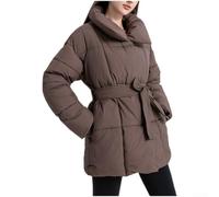 Honseadek Winter Warm Jacket Belt Turn Down Collar For Slim Fit Thick | Coat Outwear Parka Ladies With Belt Padded Design Solid Pattern Long Sleeve Casual Daily Wear Female Autumn