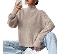 Honseadek Women's Cable Knit for jumper Turtleneck Pullover Top | Long Sleeve Chunky Fisherman Sweater Solid Colour Warm Elastic Stretchy Knitwear for Office Daily