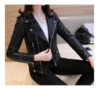 Honseadek Women's Faux Leather Biker Jacket for slim Fit Zippered Cuffs | for slim for fit design, zippered cuffs, open collar, adjustable belt, cropped length for hip
