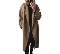 Honseadek Womens Long Trench Coat, Autumn Winter Wool Blend, Solid Colour, Casual Style, Cardigan Collar, Long Sleeve, Stretch, All Seasons Wear(XL Coffee)