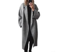 Honseadek Womens Long Trench Coat, Autumn Winter Wool Blend, Solid Colour, Casual Style, Cardigan Collar, Long Sleeve, Stretch, All Seasons Wear(S Grey)