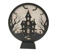 Honseadek Wooden Electronic Candle Lamp with LED Projection Effects USB Powered Halloween Decoration for Tabletop and Home Decor 25x20cm(Castle of Terror)