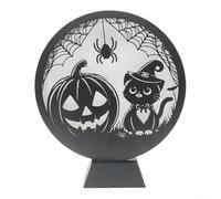 Honseadek Wooden Electronic Candle Lamp with LED Projection Effects USB Powered Halloween Decoration for Tabletop and Home Decor 25x20cm(The Cat Cat)