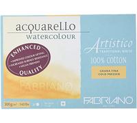 Honsell Fabriano Artistico Acquarello Watercolour 19011826 Watercolour Fine Grain Cold Pressed 18 x 26 cm 20 Sheets 300 g/m² High-Quality Artist Watercolour Card Block Glued on 4 Sides White