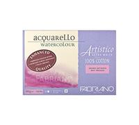 Honsell Fabriano Artistico Acquarello Watercolour 19303551 Extra White Satin Hot Pressed 35.5 x 51 cm 15 Sheets 300 g/m² High-Quality Artist Watercolour Card Block Glued 4 Sided