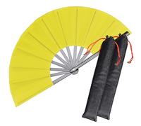 HONSHEN 2 Pack Large Folding Hand Fan, Yellow Chinese Kung Fu Tai Chi Fan Nylon-Cloth Fan for Men and Women Performance, Dance, Decorations, Festival, Gift (Folding Fan Yellow 2p+case)