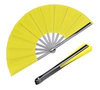 HONSHEN 2 Pack Large Folding Hand Fans Yellow Kung Fu Tai Chi Fans Nylon Fabric Fans for Men Women Performance Dance Decorations Festival Gift