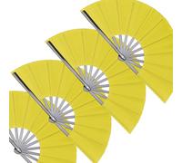 HONSHEN 4 Pack Large Folding Hand Fan, Yellow Chinese Kung Fu Tai Chi Fan Nylon-Cloth Fan For Men And Women Performance, Dance, Decorations, Festival, Gift (4p Folding fan yellow)